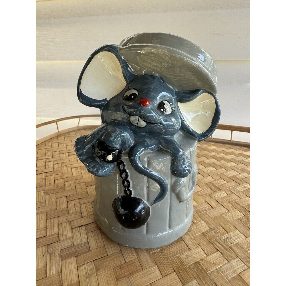 Funny Vintage Mouse In Trash Coin Bank Piggy Bank Hand Painted Made In Taiwan